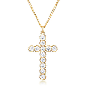 Micro Beaded Plated CZ Cross Pendant